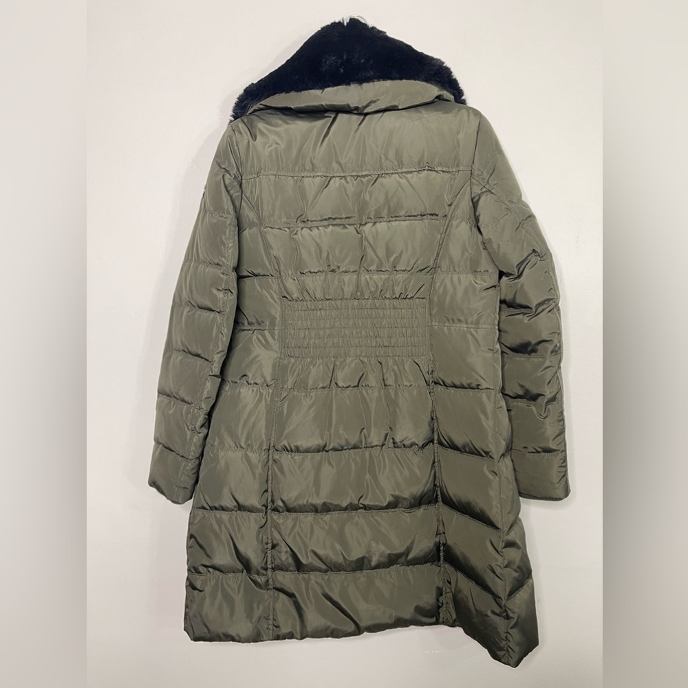 Michael Kors MK Size S Down Puffer Coat Removable Faux Fur Collar Olive Green - Picture 12 of 15